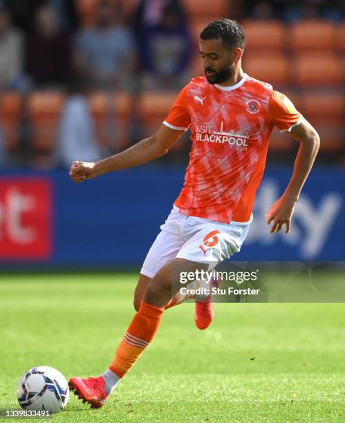 Blackpool player Kevin Stewart in action during the Sky Bet Championship match between Blackpool and Fulham at Bloomfield Road on September 11, 2021...