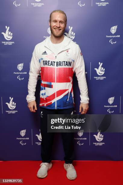 Jonnie Peacock of Team Great Britain attends the National Lottery's ParalympicsGB Homecoming at SSE Arena Wembley on September 12, 2021 in London,...