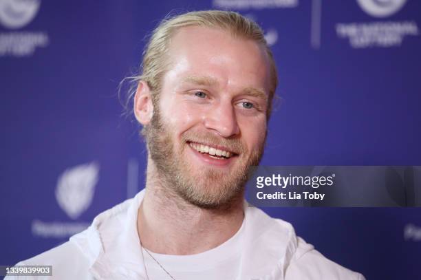 Jonnie Peacock of Team Great Britain attends the National Lottery's ParalympicsGB Homecoming at SSE Arena Wembley on September 12, 2021 in London,...