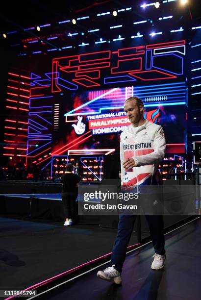 Jonnie Peacock of Team Great Britain attends the National Lottery's ParalympicsGB Homecoming at SSE Arena Wembley on September 12, 2021 in London,...