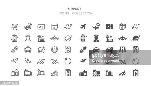 line & flat flughafen icons - flughafen stock-grafiken, -clipart, -cartoons und -symbole