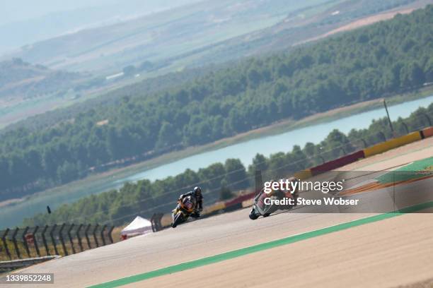 Race winner Moto2 rider Raul Fernandez of Spain and Red Bull KTM Ajo rides to the win on this home grand prix during the race of the MotoGP Gran...