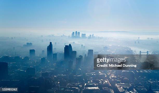 aerial shot of city of london - dawn dunning stockfoto's en -beelden