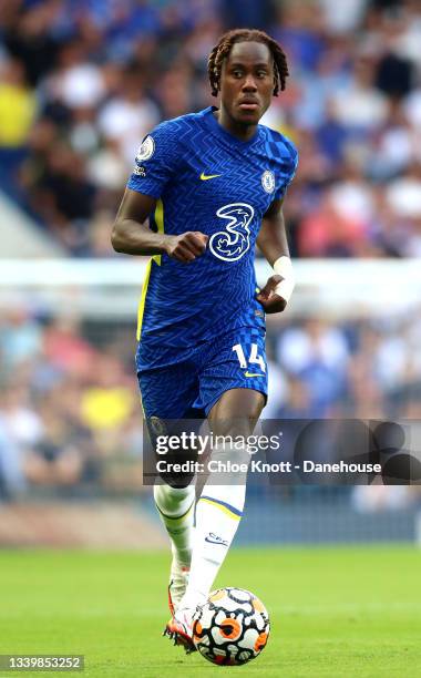 Tiemoue Bakayoko of Chelsea FC controls the ball during the Premier League match between Chelsea and Aston Villa at Stamford Bridge on September 11,...