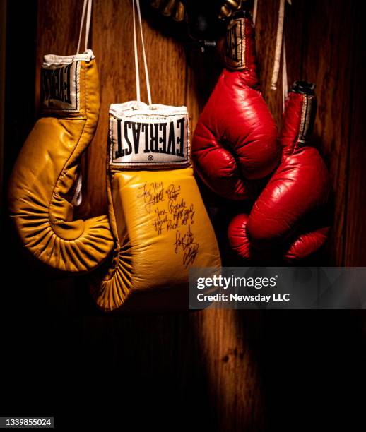 These are boxer Freddy Liberatore's Golden Gloves on the left and USA Gloves on the right, on August 24, 2021. Liberatore is being inducted into the...