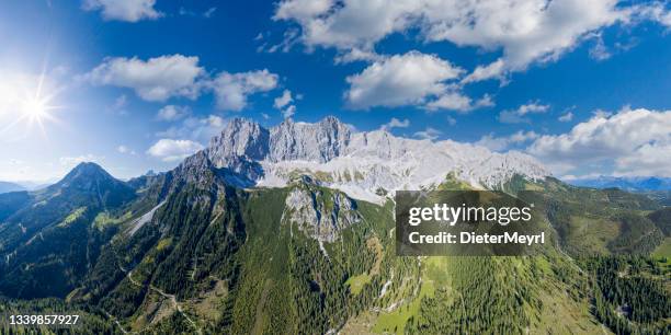 mount dachstein massif  - sunset mountain aerial panoramic view - austrian alps stock pictures, royalty-free photos & images