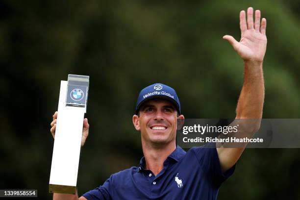 Billy Horschel of the United States of America pictured with the BMW PGA Championship trophy after winning the tournament during Day Four of The BMW...