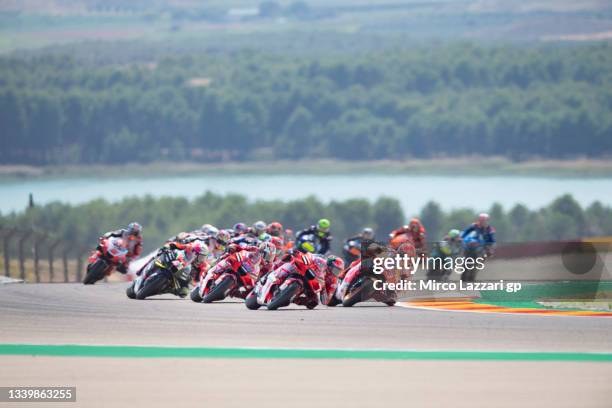 Francesco Bagnaia of Italy and Ducati Lenovo Team leads the field during the MotoGP race during the MotoGP of Aragon - Race at Motorland Aragon...