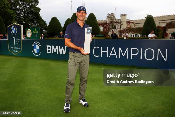 Billy Horschel of the United States of America pictured with the BMW PGA Championship trophy after winning the tournament during Day Four of The BMW...