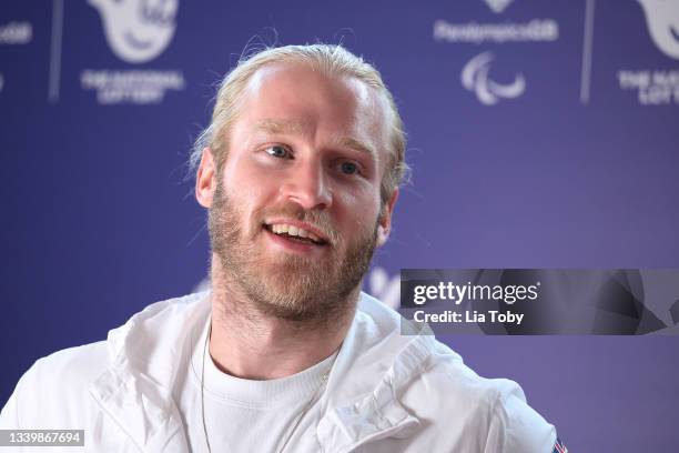 Jonnie Peacock of Team Great Britain attends the National Lottery's ParalympicsGB Homecoming at SSE Arena Wembley on September 12, 2021 in London,...