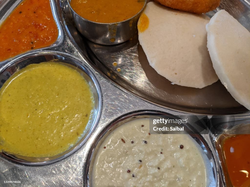 Indian snacks idly coconut chutney