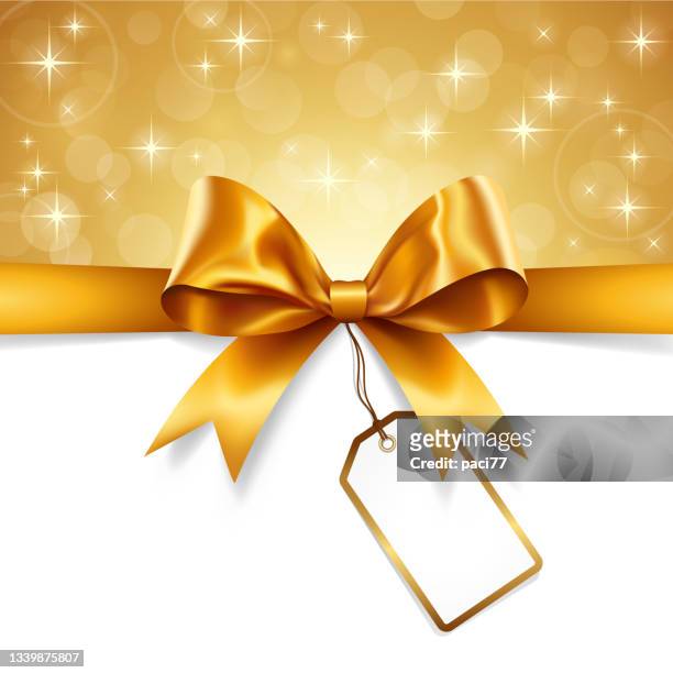 christmas card with gold bow tie and ribbon - bow tie stock illustrations