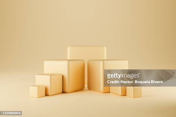 3d abstract boxes cubes background design, yellow color and copy space - gold rectangle stock pictures, royalty-free photos & images