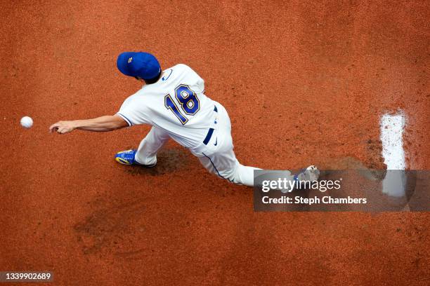 Yusei Kikuchi of the Seattle Mariners warms up before the game against the Arizona Diamondbacks at T-Mobile Park on September 12, 2021 in Seattle,...