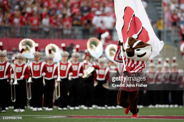 Bucky Badger before the game against the Eastern Michigan Eagles at Camp Randall Stadium on September 11, 2021 in Madison, Wisconsin. Badgers...