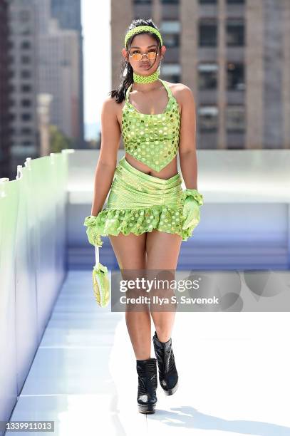 Model walks the runway wearing Emma Altman during the Flying Solo NYFW Show September 2021 on September 12, 2021 in New York City.