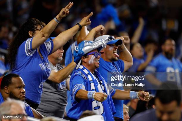 Fans of the Detroit Lions look on during the game against the San Francisco 49ers at Ford Field on September 12, 2021 in Detroit, Michigan.