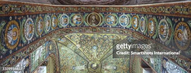 byzantine mosaics details on the arch of the apse  of san vitale basilica in ravenna, italy - ravenna stock pictures, royalty-free photos & images