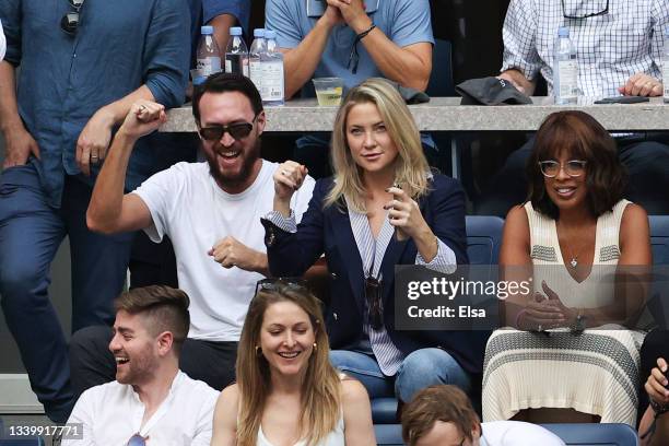 Actress Kate Hudson and tv personality Gayle King watch the Men's Singles final match between Daniil Medvedev of Russia and Novak Djokovic of Serbia...