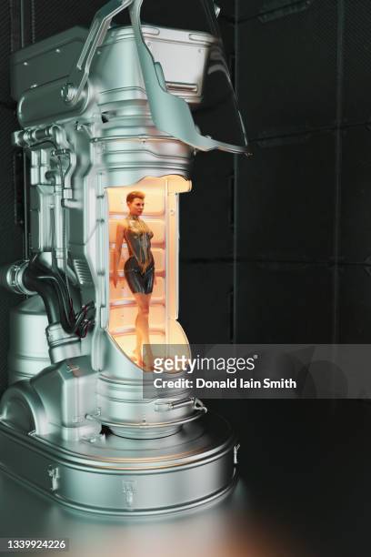 futuristic stasis chamber - cryogenics stockfoto's en -beelden