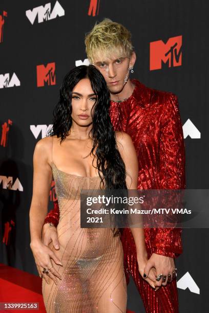 Megan Fox and Machine Gun Kelly attend the 2021 MTV Video Music Awards at Barclays Center on September 12, 2021 in the Brooklyn borough of New York...