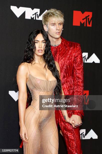 Megan Fox and Machine Gun Kelly attend the 2021 MTV Video Music Awards at Barclays Center on September 12, 2021 in the Brooklyn borough of New York...