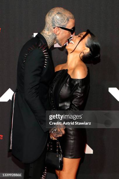 Travis Barker and Kourtney Kardashian attend the 2021 MTV Video Music Awards at Barclays Center on September 12, 2021 in the Brooklyn borough of New...