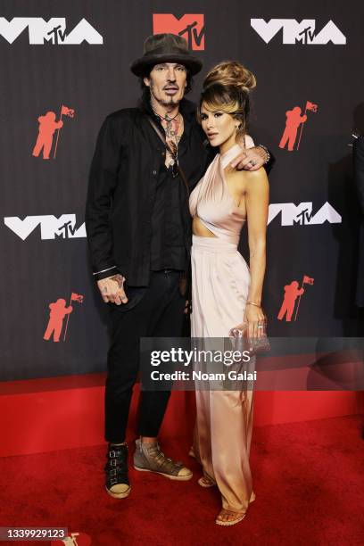 Tommy Lee and Brittany Furlan attend the 2021 MTV Video Music Awards at Barclays Center on September 12, 2021 in the Brooklyn borough of New York...