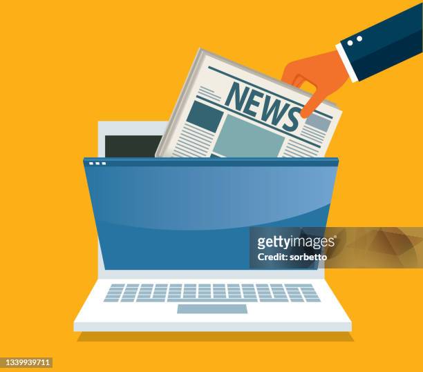 news - laptop - journalist stock-grafiken, -clipart, -cartoons und -symbole