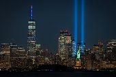 World Trade Center, Tribute in Light and the Statue of Liberty on 9/11