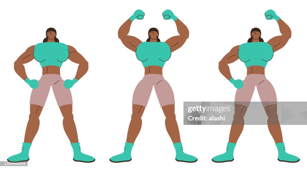 The strong female boxer with three postures