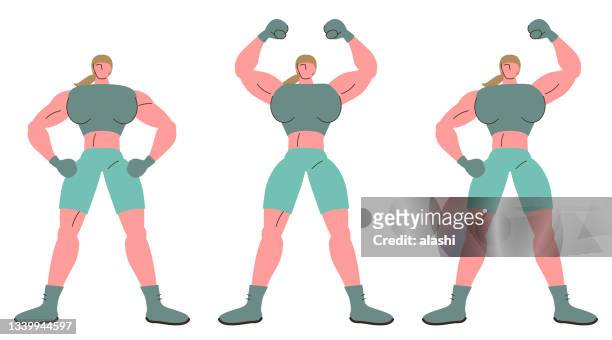 ilustrações de stock, clip art, desenhos animados e ícones de the strong female boxer with three postures - boxe feminino