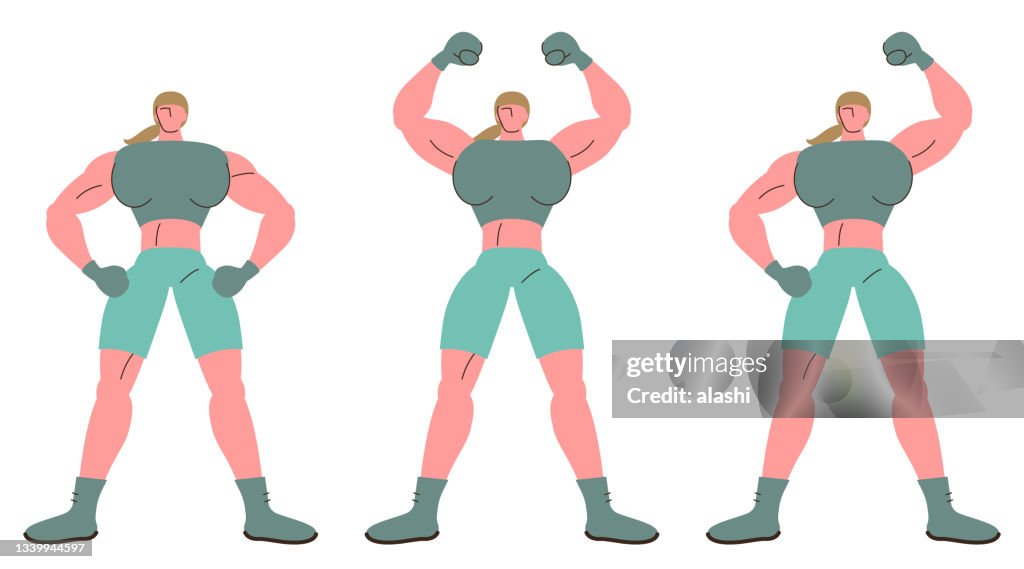 The strong female boxer with three postures