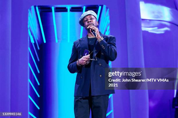 Wyclef Jean speaks onstage during the 2021 MTV Video Music Awards at Barclays Center on September 12, 2021 in the Brooklyn borough of New York City.