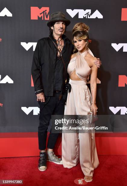 Tommy Lee and Brittany Furlan attend the 2021 MTV Video Music Awards at Barclays Center on September 12, 2021 in the Brooklyn borough of New York...