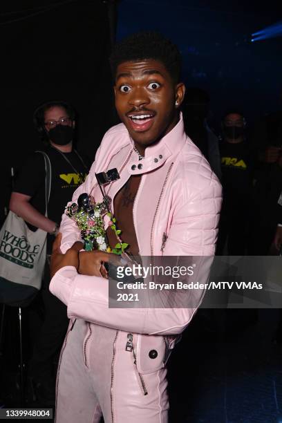 Lil Nas X poses with award for Video of the Year for "Montero " during the 2021 MTV Video Music Awards at Barclays Center on September 12, 2021 in...