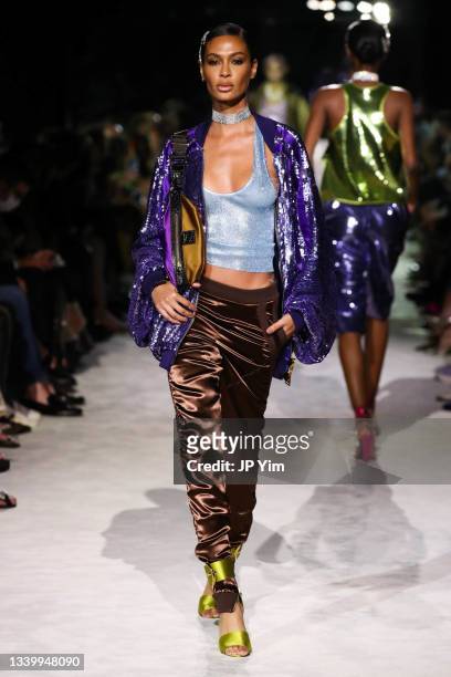Joan Smalls walks the runway for Tom Ford SS22 during NYFW: The Shows at David H. Koch Theater, Lincoln Center on September 12, 2021 in New York City.