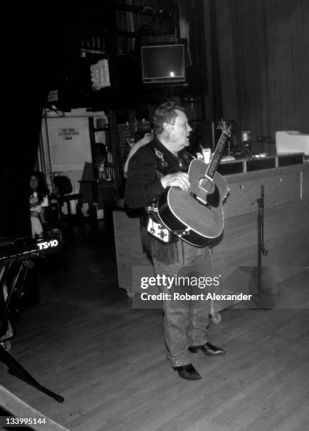 Veteran Grand Ole Opry member and country music performer Stonewall Jackson stands backstage at the Grand Ole Opry circa 1995 in Nashville,...