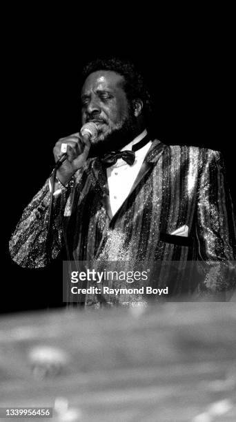 Singer Levi Stubbs of The Four Tops performs at the Auditorium Theatre in Chicago, Illinois in 1986.