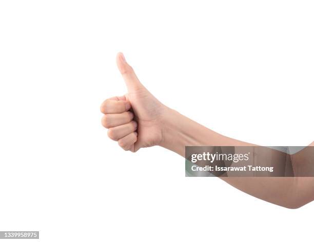 beautiful woman's hand showing one or like count isolated on white background. - human arm photos et images de collection