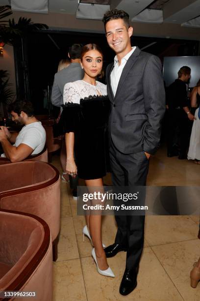 Sarah Hyland and Wells Adams attend MPTF NextGen Board hosts 2021 Summer Party hosted by Max Greenfield at Sunset Tower Hotel on September 12, 2021...