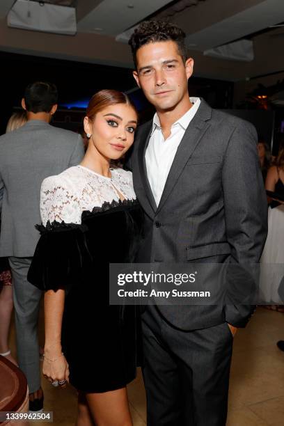 Sarah Hyland and Wells Adams attend MPTF NextGen Board hosts 2021 Summer Party hosted by Max Greenfield at Sunset Tower Hotel on September 12, 2021...