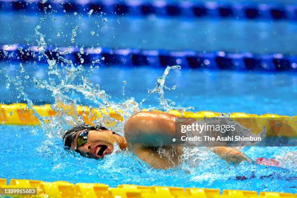 Takayuki Suzuki of Team Japan competes in the Swimming Men's 100m Freestyle - S4 Final on day 2 of the Tokyo 2020 Paralympic Games at the Tokyo...