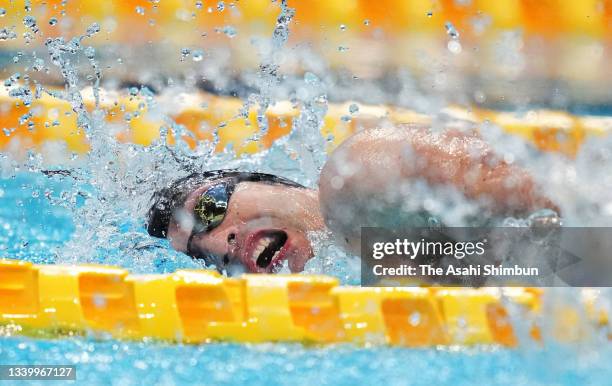 Takayuki Suzuki of Team Japan competes in the Swimming Men's 100m Freestyle - S4 heat on day 2 of the Tokyo 2020 Paralympic Games at the Tokyo...