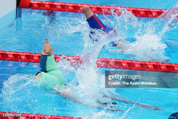 Takayuki Suzuki of Team Japan competes in the Swimming Men's 100m Freestyle - S4 heat on day 2 of the Tokyo 2020 Paralympic Games at the Tokyo...