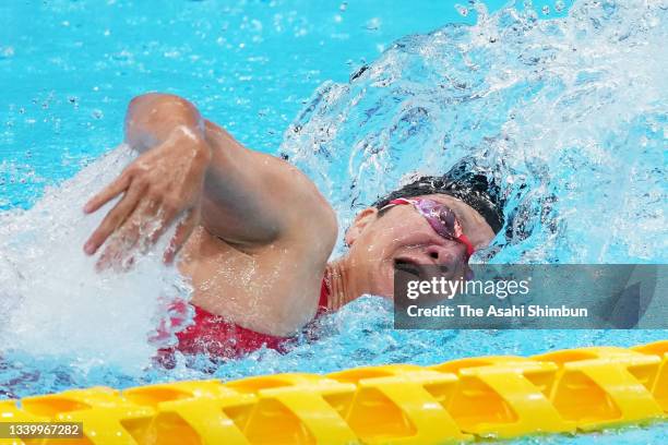 Mayumi Narita of Team Japan competes in the Swimming Women's 100m Freestyle - S5 heat on day 2 of the Tokyo 2020 Paralympic Games at the Tokyo...