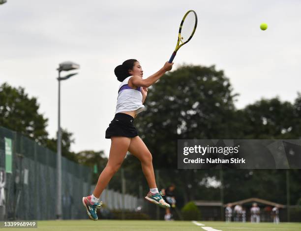 Nao Nishino plays a forehand shot during the girls U18 Final of The Fred Perry Championships on September 12, 2021 in Ealing, England.