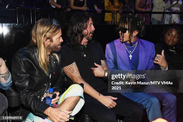 Honorees Taylor Hawkins and Dave Grohl of Foo Fighters and Iann Dior attend the 2021 MTV Video Music Awards at Barclays Center on September 12, 2021...