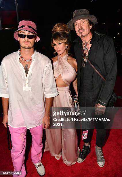 Brandon Thomas Lee, Brittany Furlan and Tommy Lee attend the 2021 MTV Video Music Awards at Barclays Center on September 12, 2021 in the Brooklyn...