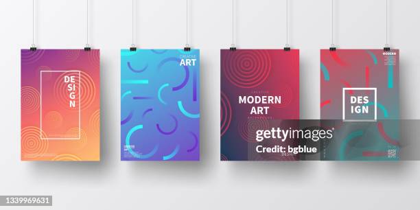posters with abstract colorful designs, isolated on white background - circle of infinity stock illustrations
